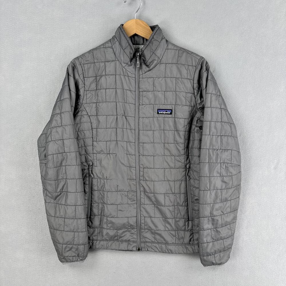 Patagonia Jacket Womens Large Gray Quilted PrimaLoft Zip Jack Daniel's Logo Warm
